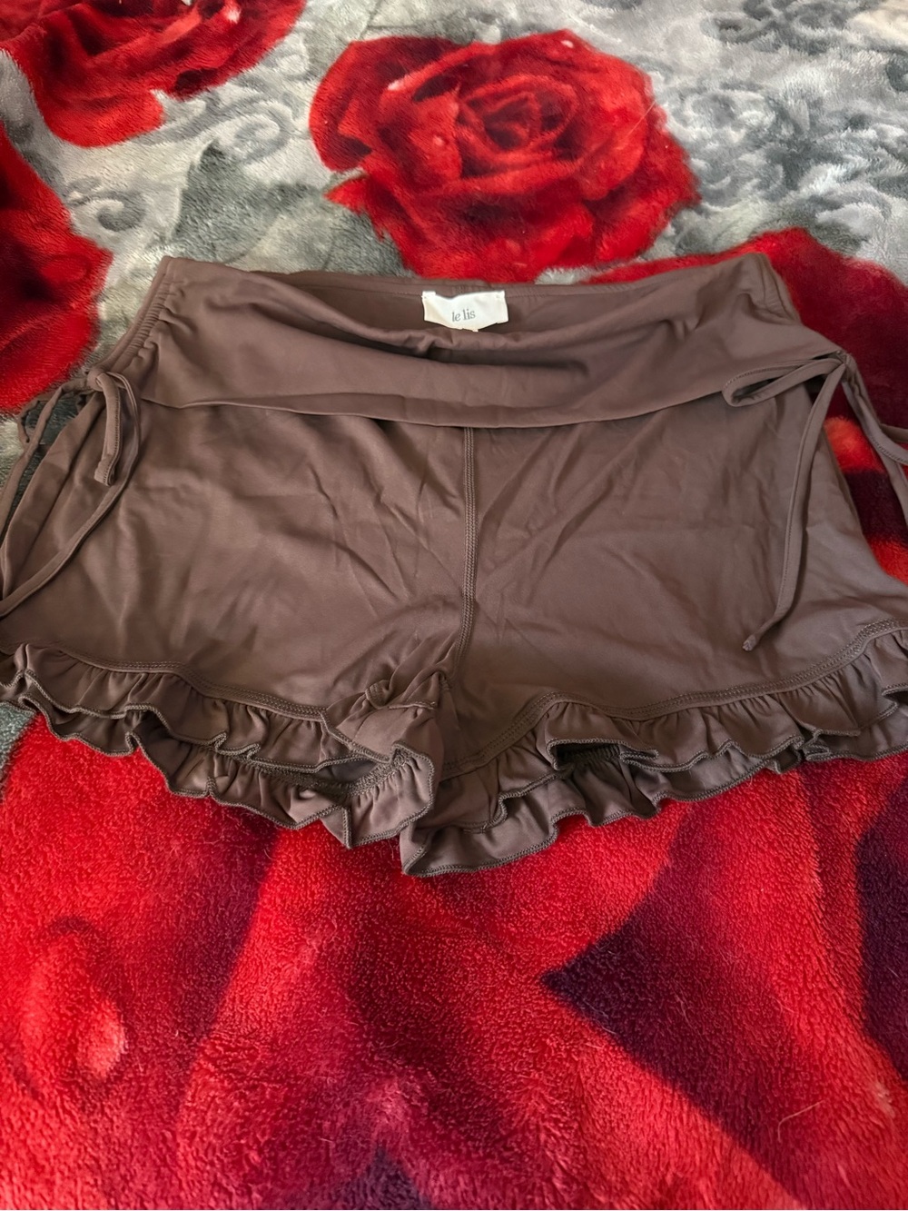 Le Lis Brown Ruffle-Hem Lounge Shorts with Side Ties